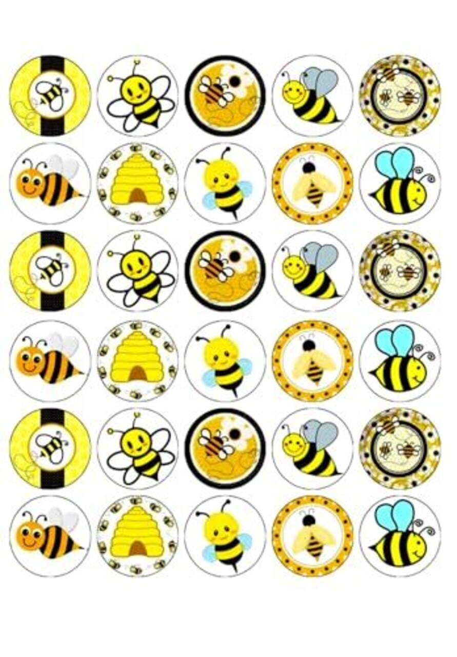 30 x Sweet Bees Themed Edible Cupcake Toppers | Uncut on Wafer Sheet- Qty 30-1.5 each